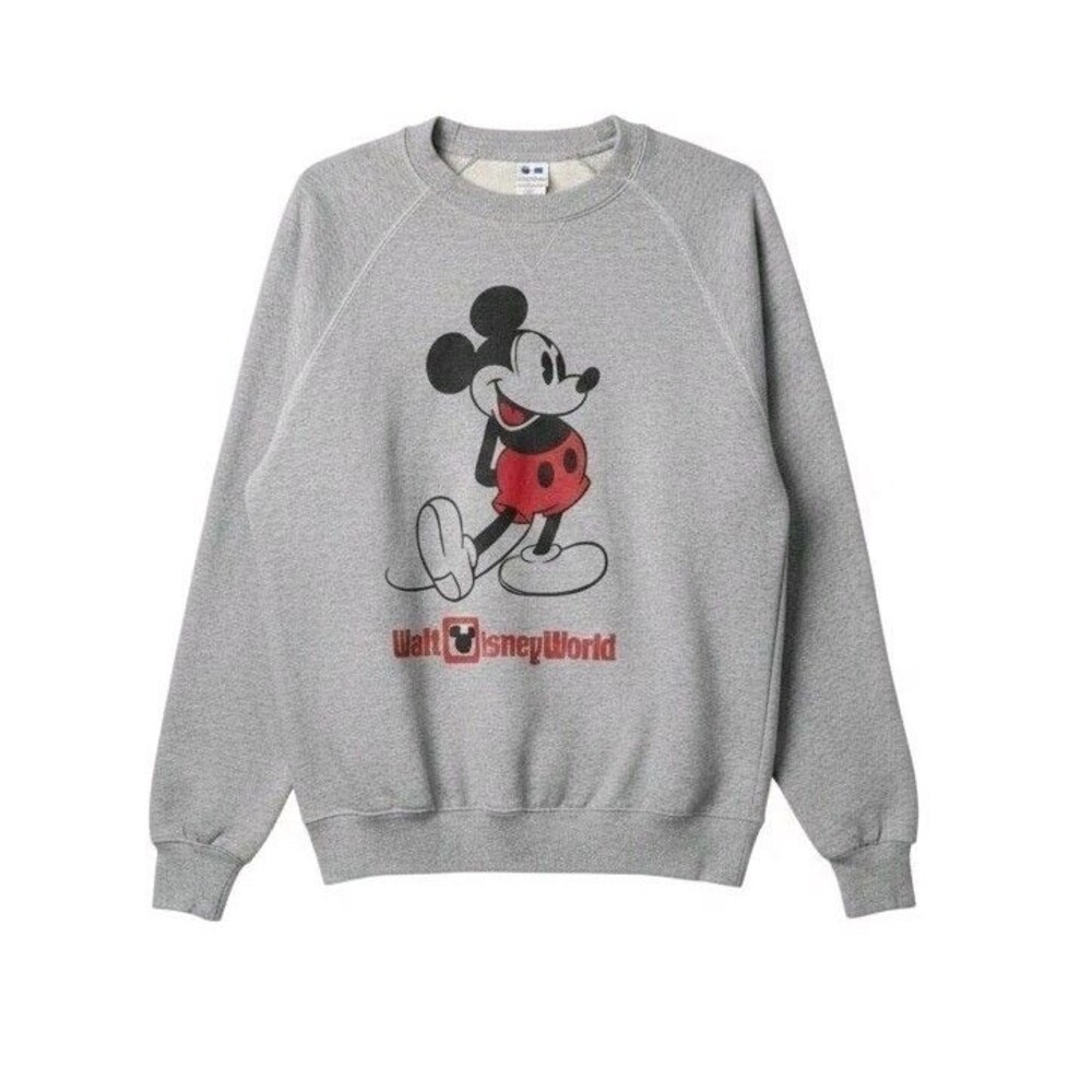 Disney Parks Mickey Mouse Sweatshirt Walt Disney World Retro Logo Gray L Crew